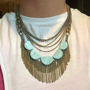 Amazing turquoise & metal fringe necklace